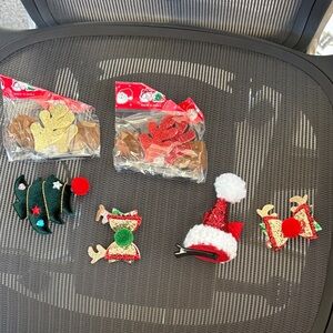 Festive Christmas Hair Clips Set with Santa Hat & Tree